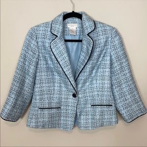 Worthington Blue Black Tweed Crop Preppy Classy Blazer Jacket